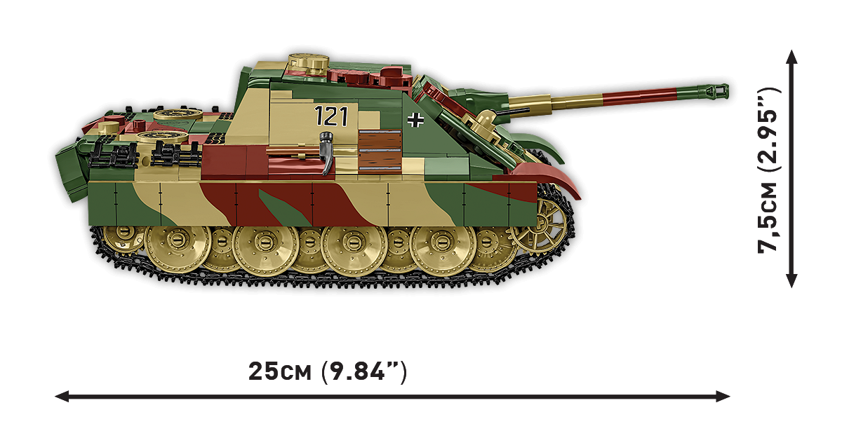 Seitenansicht des Modells Jagdpanther Sd.Kfz. 173 mit Maßangaben.