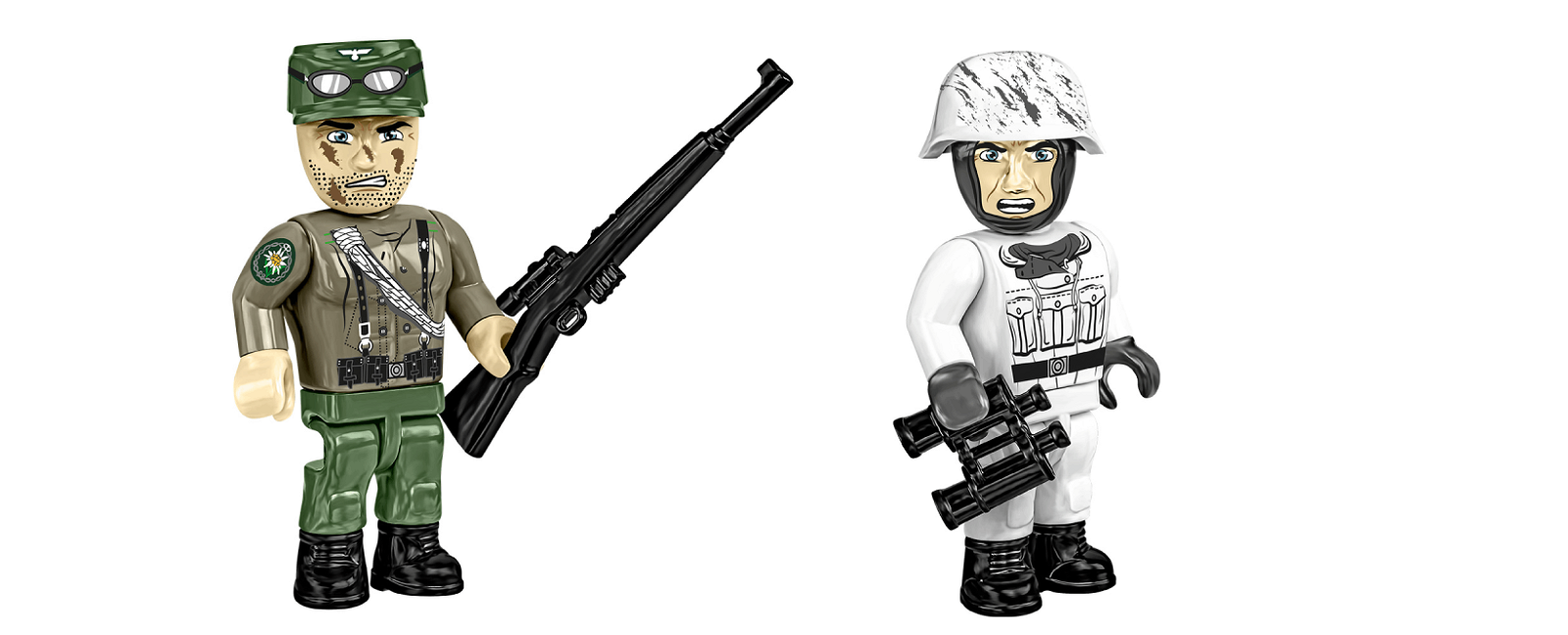 Zwei detailreich gestaltete Figuren deutscher Soldaten, die zum Bausatz gehören.