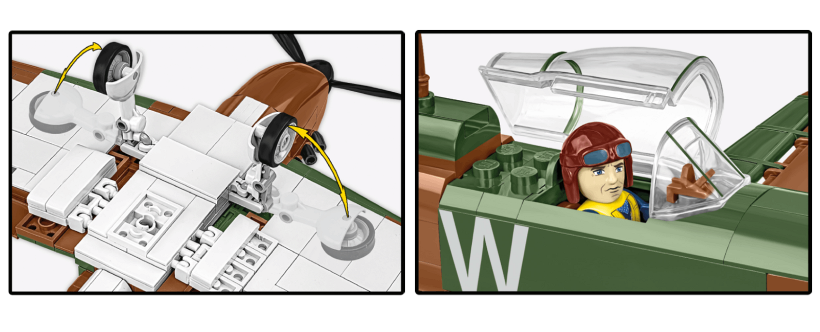 Nahaufnahme des beweglichen Fahrwerks und des zu öffnenden Cockpits des SUPERMARINE SPITFIRE Mk.II Modells